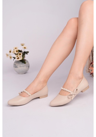 Nesilshoes Nesil Shoes Ceylan 360 Ten İnci Detaylı Kadın Babet