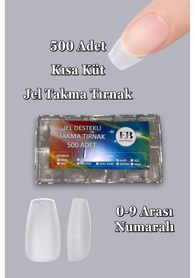 500 Adet Yeni Nesil Jel Destekli Kısa Küt Takma Tırnak Önceden Törpülenmiş Kısa Küt