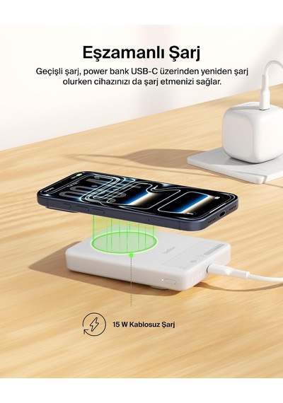 Boostcharge 10000 Mah İnce Manyetik Stantlı Power Bank, Beyaz