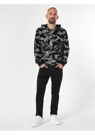 Colin's Regular Fit Baskılı Kapüşonlu Siyah Erkek Sweatshirt CL1061533_Q1.V2_BLK