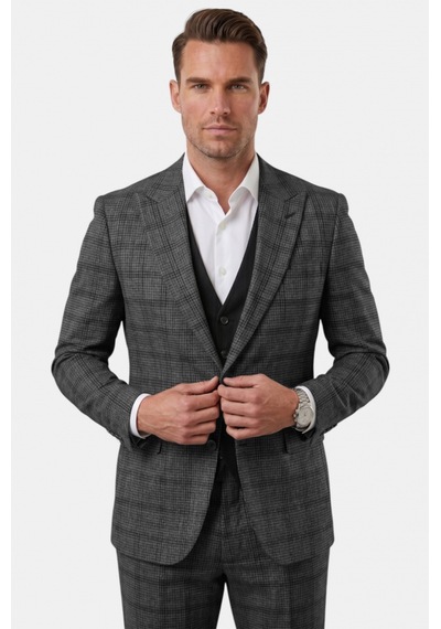 Deepsea Erkek Antrasit Slim Fit Ekose 3 Lü Takım Elbise Siyah Yelekli Kare Desenli Takım 2601589 Deepsea Erkek Antrasit Slim Fit Ekose 3 Lü Takım Elbise Siyah Yelekli Kare Desenli Takım 2601589