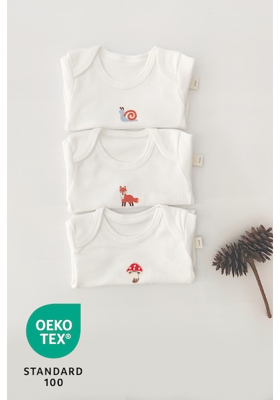 Luppinos Forest 3lü %100 Pamuk Nakışlı Bebek Body Set Beyaz