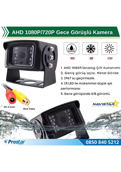 Ahd 1080p/720p Büyük Gece Görüşlü Rca Av Soketli Kamyon Tır Otobüs Kamerası