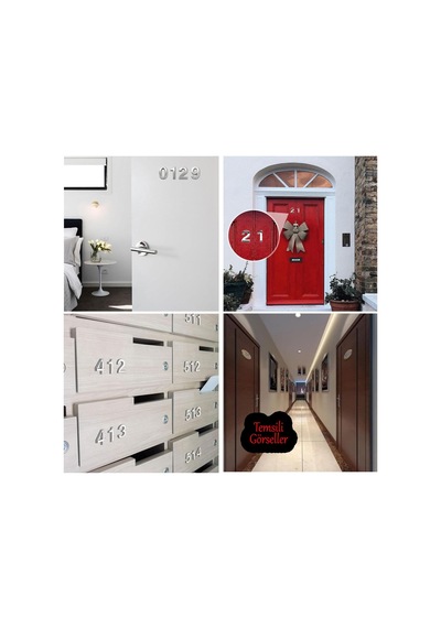Yapışkanlı Kapı Numarası Küçük Boy 50 Mm 5 Cm Numara 4 Rakam Dört Sayısı Krom Renk Numaralar 1 Adet Diğer
