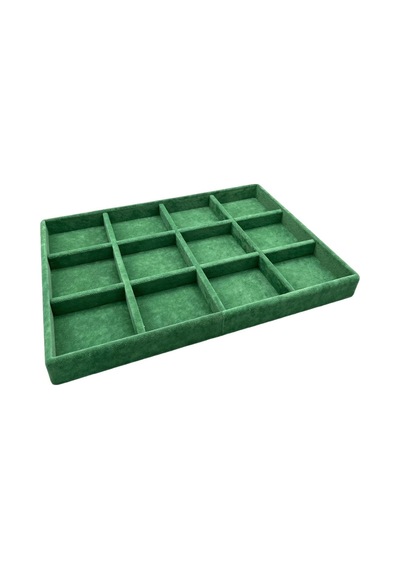 Yerli Üretim Süet Kumaş Yeşil Renk 34 Cm / 24 Cm 12 Bölmeli Çekmece Içi Takı Standı Çok Renkli