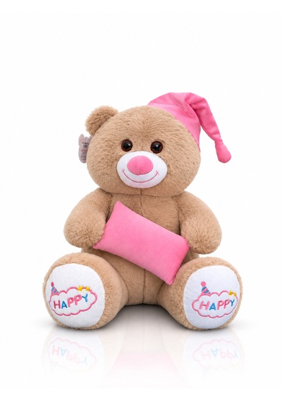 Ayıcık Şapkalı Ve Yastıklı Seri Peluş Ayıcık 60cm - Hediyelik Peluş Oyuncak Açık Kahverengi