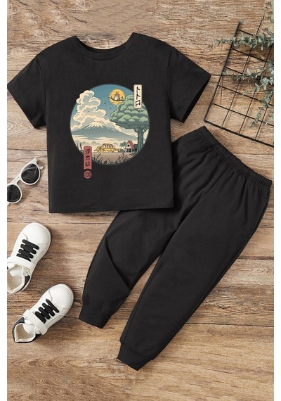 Uyguntarz Summer Kids Neighbor's Ukiyo E Alt - Üst Eşofman Takımı Siyah