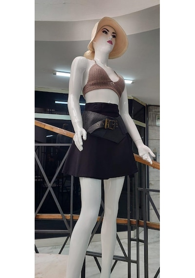 Eren Style Boho Antik Tokalı Zımbalı Hakiki Deri Kemer 84 Cm-98 Cm Siyah