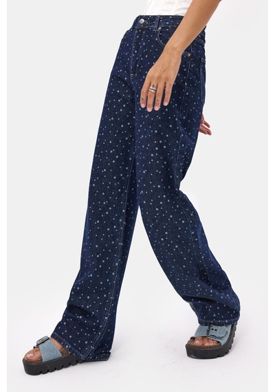 Kadın Mavi 1w6-7 Wide Leg Puantiyeli Denim Jean