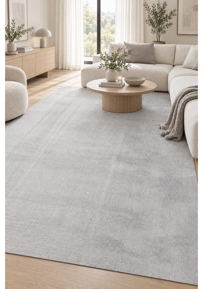 Püfen Peluş Gri Kaymaz Tabanlı Yıkanabilir Modern Yumuşak Salon Mutfak Antre Halısı
