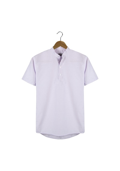 Erkek Lila Hakim Yaka Yarım Patlı Ekoseli Kısa Kollu Slim Fit Gömlek Lila