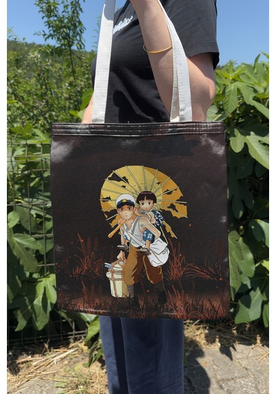 Zipzap Ateşböceklerinin Mezarı Grave Of The Fireflies V5 Yazlık Kışlık Çift Taraflı Kanvas Baskı Bez Çanta Anime Çantası