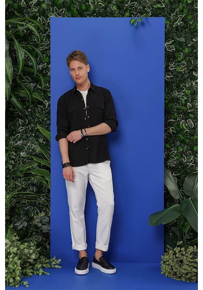 Efor G 1551 Slim Fit Siyah Klasik Gömlek Siyah