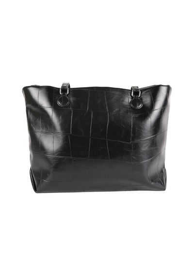 Guja C3017 Kadın Kroko Baskılı Dokulu Yıldız Charm Aksesuarlı Çift Askılı Geniş Tote Omuz Çantası Siyah