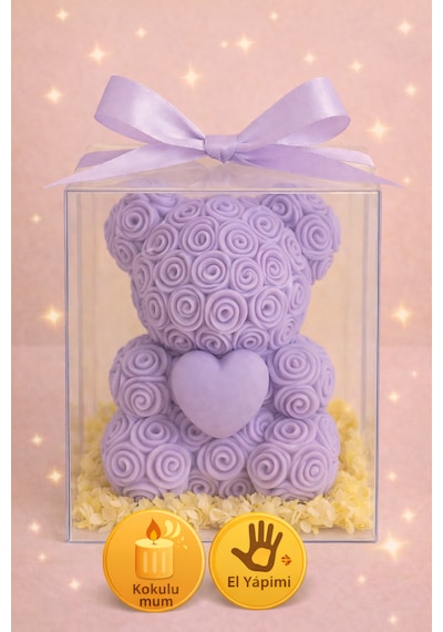 20'li Ayıcık Şeklinde Kokulu Mum Söz Nişan Baby Shower Hediyeliği Lila
