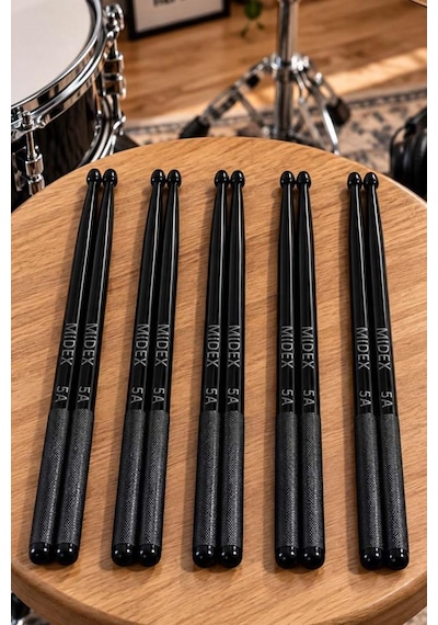 Midex Gfk-901bk-5x Pro 5a Profesyonel Kırılmaz Baget Fiber Karbon Drumsticks Siyah Bateri Bageti 5 Çift
