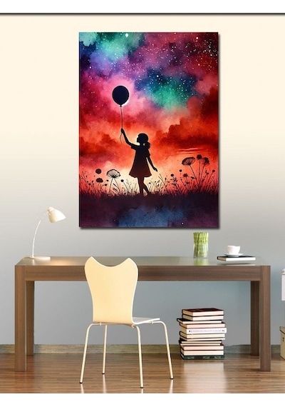 Kanvas Tablo Balonlu Kız Ve Gökyüzü 100cmx140cm