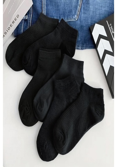 Ozzy Socks 6 Çift Siyah Pamuklu Çizgili Derbili Patik Çorap Konfor Seti Siyah