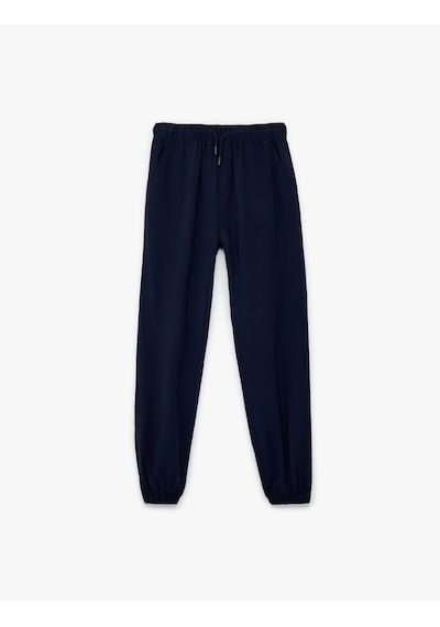 Koton Beli Bağcıklı Viskon Karışımlı Jogger Pantolon Lacivert 6skb40120tw