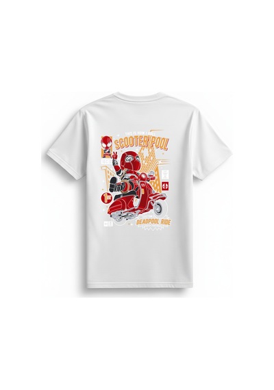 Paybuy Kadın Scooter Tasarımı Grafik Baskılı Kısa Kollu Tişört Retro Slo Beyaz