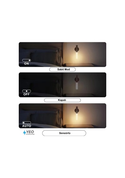 Sensörlü Usb Şarjlı Mıknatıslı Taşınabilir Ahşap Görünümlü Duvar Aplik Çok Renkli