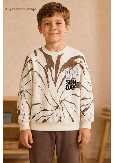 Pina Kids Erkek Çocuk Batik Desenli Okul Günlük Eşofman Takımı Esf7037 Kahverengi