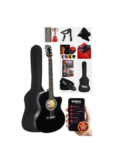 Midex Rg-540bk Kaliteli Kesik Kasa Siyah 40 İnç Akustik Gitar Seti 4/4 Yetişkin