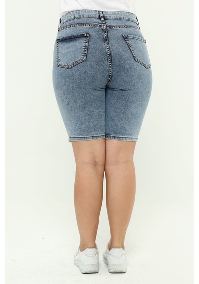 Cedy Denim Kadın Büyük Beden Yüksek Bel Likralı Slimfit Jeans Şort-c606 001