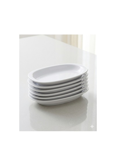 12 Adet Melamin Oval Kayık Tabak Seti 15 X 9 Cm - Kahvaltılık Ve Mezelik Servis Tabağı Beyaz Beyaz
