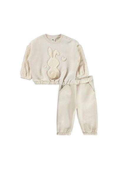 Civil Baby Tavşan Velsoft Aplike Garnili 6-18 Ay Takım - Bej Taş Rengi