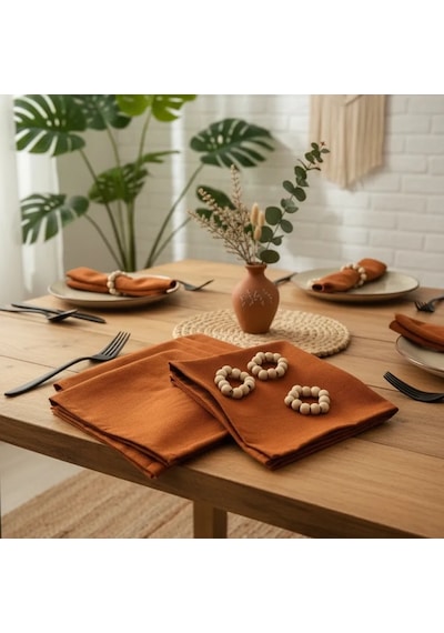 Tarçın Premium Peçete Takımı 6lı Toka 40x40 Tarçın Kiremit