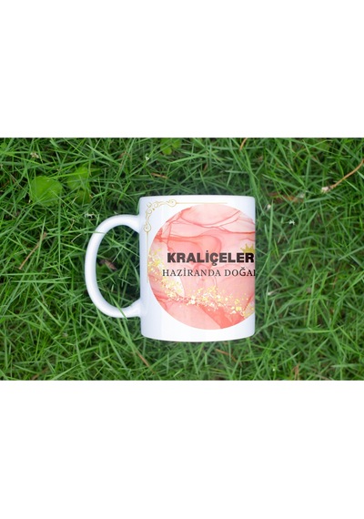 Kraliçeler Haziranda Doğar Yazılı Pembe Mermer Simli Kupa Bardak - Kadın Doğum Günü Hediye Beyaz