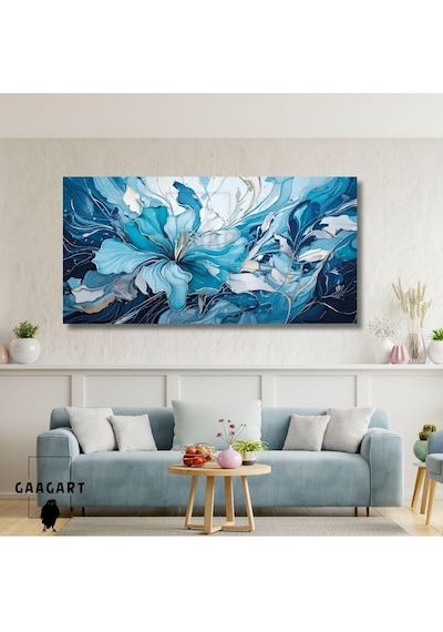 Kanvas Duvar Tablosu Soyut Yağlı Boya Görünümlü Beyaz Çiçek 140 X 70