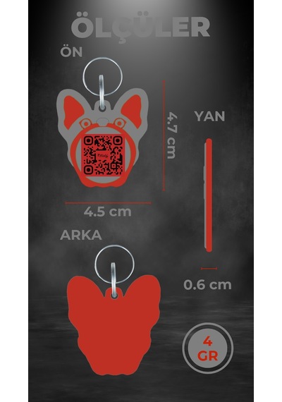 Petjoo 10.Mutt Kırmızı-Gri Qr'lı Köpek Künyesi