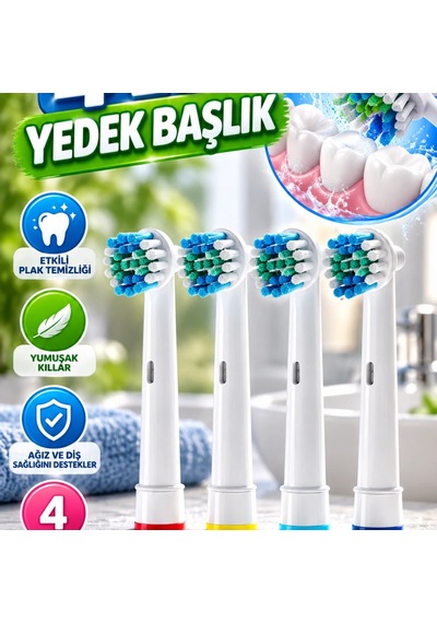 4 Lü Yumuşak Kıllı Diş Fırçası Yedek Başlığı Plak Temizliği İçin