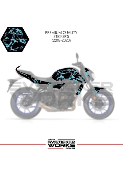 Mt-07 2018-2020 Kaplama Sticker Şimşek Yıldırım Motor Kaplama Modeli Hazır Kit 2018-2020 Uyumlu Mavi