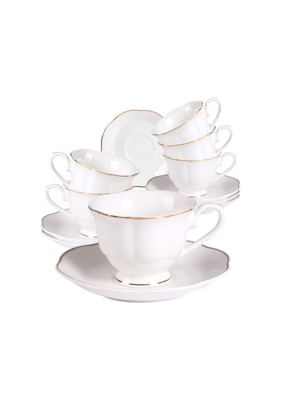 Yeni Bone China Modern Zarif Tasarım Espresso Kahve Fincanları Ve Tabakları Seti 6'li 80 Ml 3 Oz Küçük Beyaz Mini Bardak Seti Altın Kenar Saplı Çok Renkli