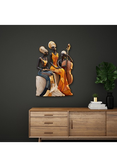 Üç Afrikalı Kadın Müzisyen - Metal Tablo - Dec0282 44 X 65 Cm Çok Renkli