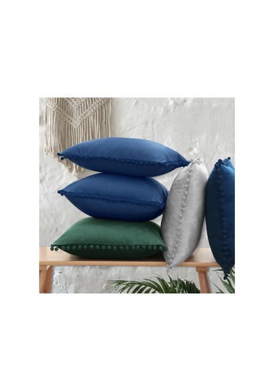 Ponponlu Dekoratif Kırlent Kılıfı 2 Adet 43x43 Cm Lacivert