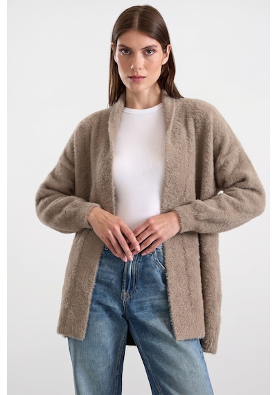 Olcay Salaş Soft Kumaş Triko Hırka Vizon 8299