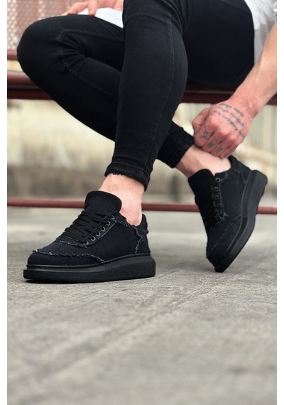 Aymood Jy018 Dexo Erkek Günlük Bağcıklı Kot Kumaş Spor Sneaker Ayakkabı Tst - Siyah