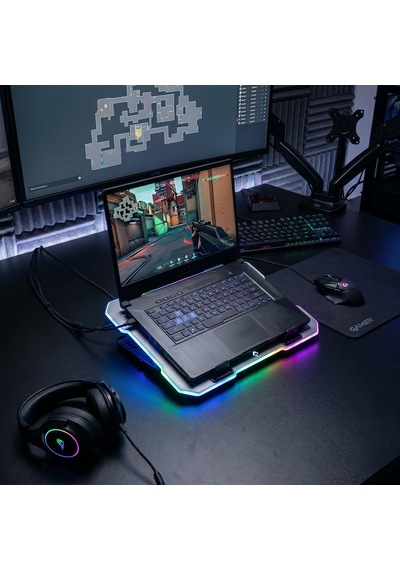 6 Fanlı Rgb Notebook Soğutucu, 9-17 İnç Laptop Uyumlu, 5 Kademeli Ergonomik Yükseklik Ayarı, Çift Usb Girişli, 10 Farklı Işık Modu Güçlü Soğutma Çözümü, Laptop Stand Ea-01