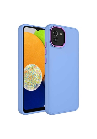 Galaxy A03 Kılıf Metal Çerçeve Ve Buton Tasarımlı Silikon Zore Luna Kapak Lila