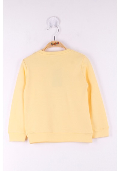 Toontoy Kız Çocuk Relax Fit Bisiklet Yaka Baskılı Sweatshirt - 2 İplik Açık Sarı