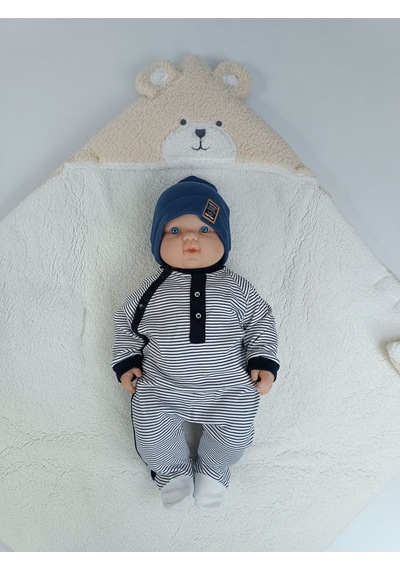 Kışlık Kalın Kız Erkek Bebek Battaniyesi & Dış Kundak Welsoft Peluş - Ayıcık Kulaklı Sütlü Kahve