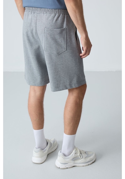 Air Jones Tommy Life Gri Melanj Pamuklu Kalın Yumuşak Dokulu Standart Fit Basic Erkek Şort - 81275 GRI MELANJ