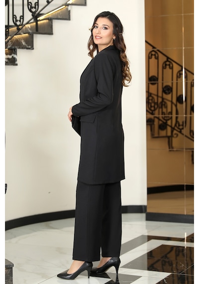 Raika Moda Parla Ceket Pantolon Şık Tesettür Takım Siyah