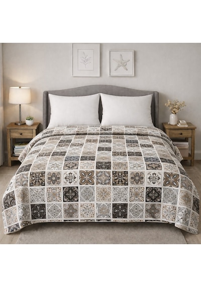 King Size Desenli Pike Yatak Örtüsü Çift Kişilik 240x260 Cm Kahverengi