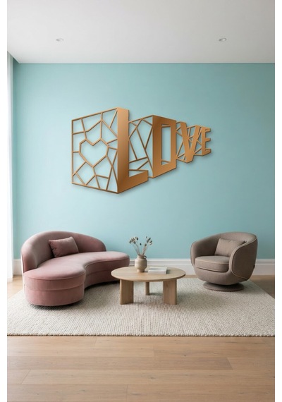 3d Love Metal Duvar Tablosu - Duvar Sanatı - Duvar Dekoru - Bronz