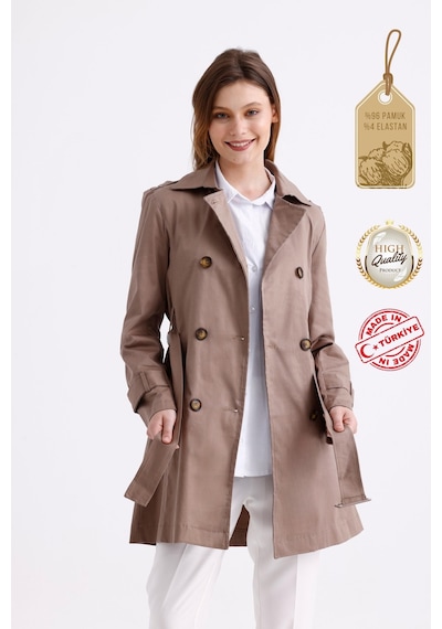 Pastelastore Esnek Pamuk Gabardin Kısa 80cm Omuz Apoletli Kemerli Kadın Trençkot 1120 Vizon Pastelastore Esnek Pamuk Gabardin Kısa 80cm Omuz Apoletli Kemerli Kadın Trençkot 1120 Vizon